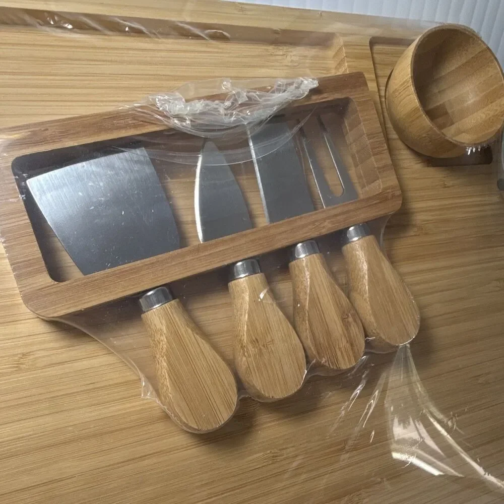 Tate + Zoey Z0178 Bamboo Cutting Board Set w/ Tray & 5-Pc Cheese Knives